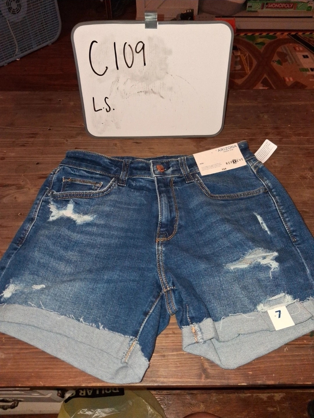 Arizona Jean Company Distressed Rolled Hem Denim Shorts - Blue